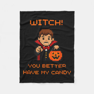 Funny Retro Halloween Trick Or Treat  Fleece Blanket