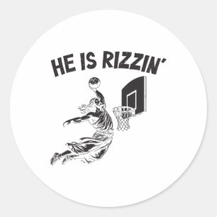 Funny Retro He Is Rizzin Christian Easter Playing Classic Round Sticker