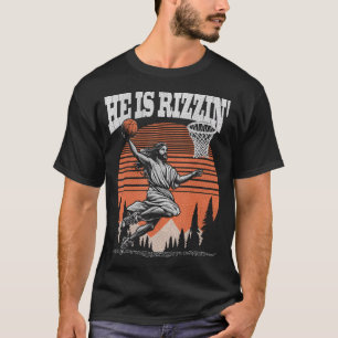 Funny Retro He Is Rizzin Christian Easter Playing  T-Shirt