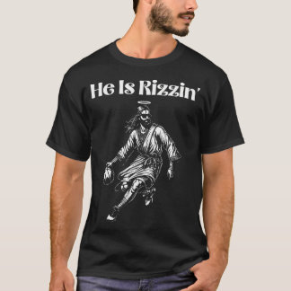 Funny Retro He Is Rizzin Christian Easter Playing T-Shirt