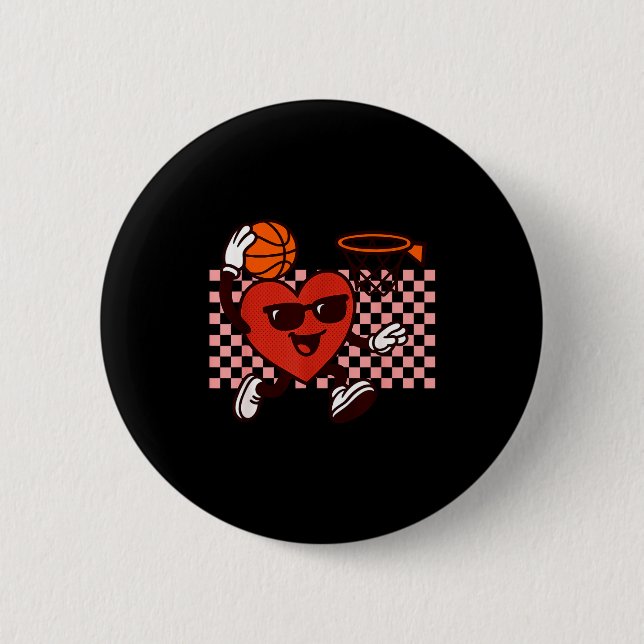 Funny Retro Heart Graphic Basketball Player Kids V Button (Front)