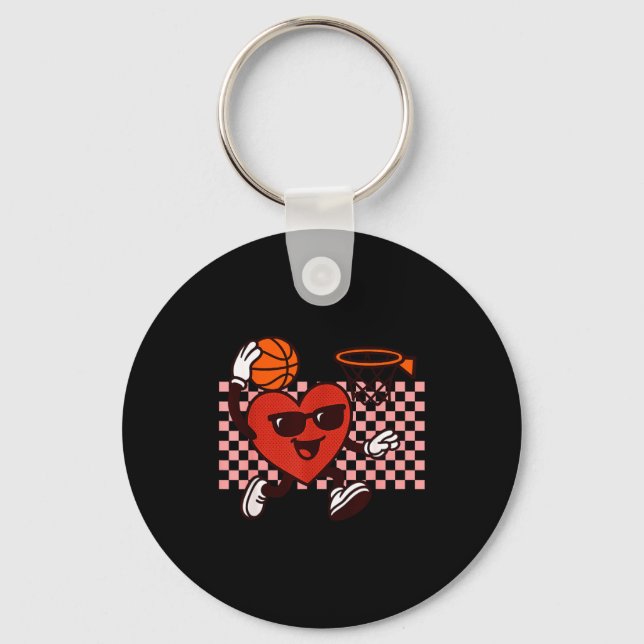 Funny Retro Heart Graphic Basketball Player Kids V Keychain (Front)