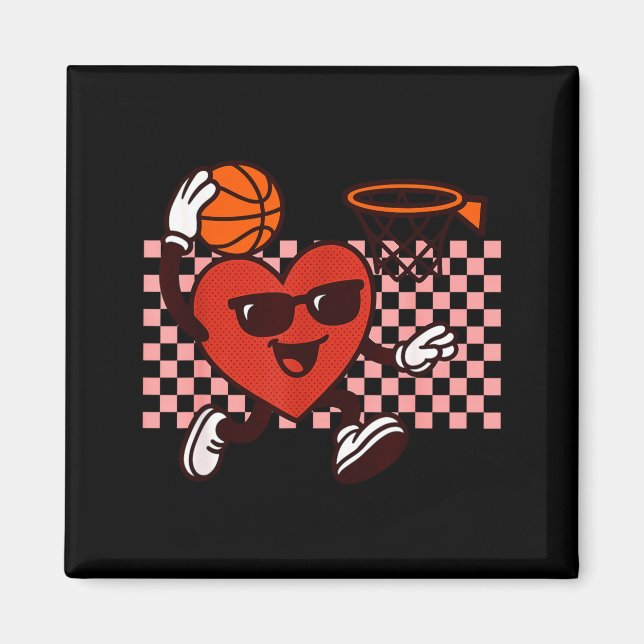 Funny Retro Heart Graphic Basketball Player Kids V Magnet (Front)