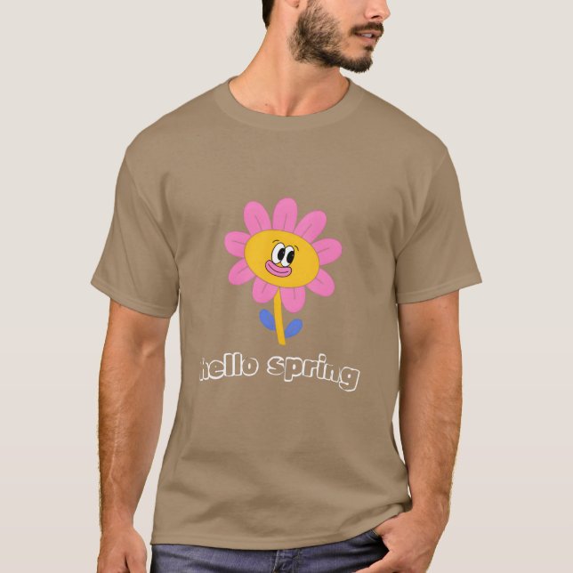Funny retro hello spring day groovy flowers cute f T-Shirt (Front)