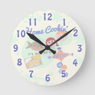 Funny Retro Home Cookin Slogan Round Clock