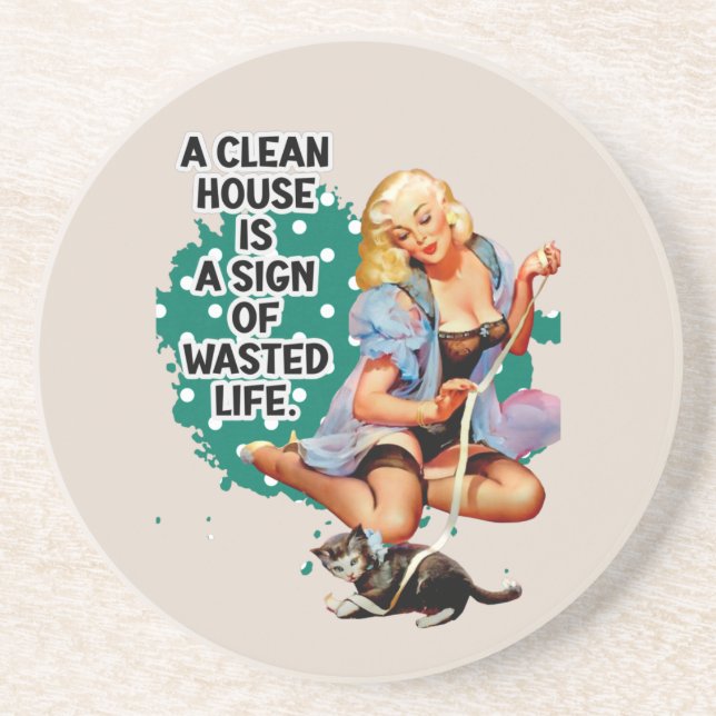 Funny Retro Housewife Humor Pin-up Art Coaster (Front)