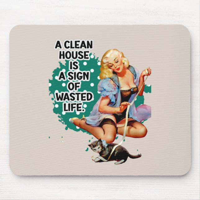 Funny Retro Housewife Humor Pin-up Art Mouse Pad (Front)