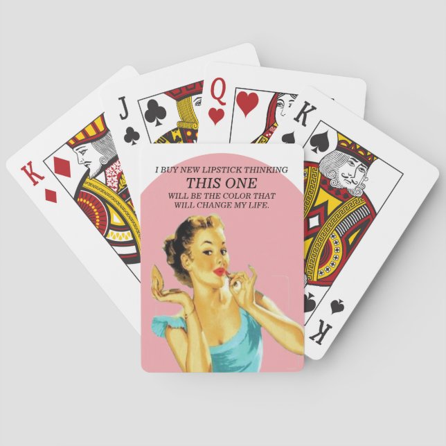 Funny Retro Housewife Lipstick Poker Cards (Back)