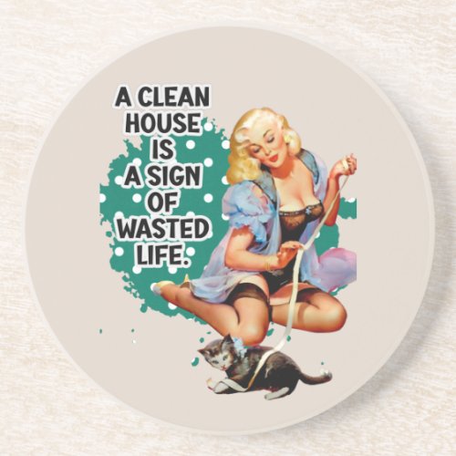 Funny Retro Housewife Pi_up Girl Art Coaster