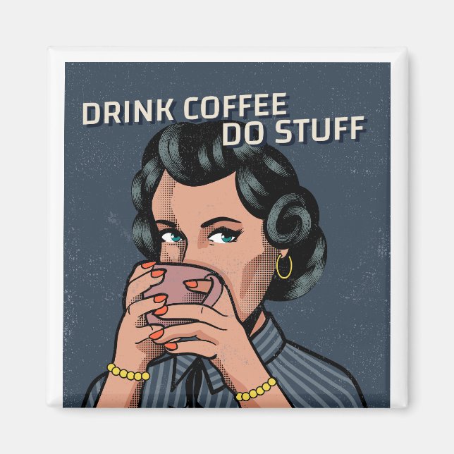 FUNNY RETRO HOUSEWIFE WOMAN COFFEE FRIDGE MAGNET (Front)