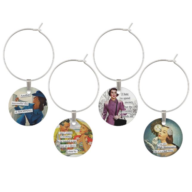 Funny Retro Housewives Gift For Friend Wine Charm (Staggered)