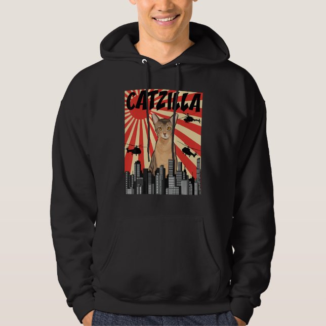 Funny Retro Japanese Catzilla Abyssinian Cat Hoodie (Front)