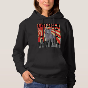 Funny Retro Japanese Catzilla Russian Blue Cat 1 Hoodie