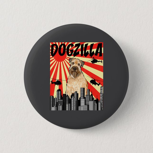Funny Retro Japanese Dogzilla Soft Coated Wheaten  Button (Front)