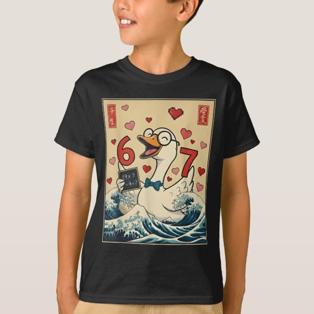 Funny Retro Japanese Goose Teacher 6 7 Meme Valent T-Shirt (Front)