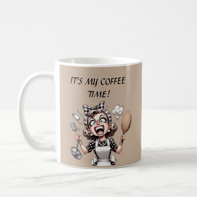 Funny retro lady customizable coffee mug (Left)