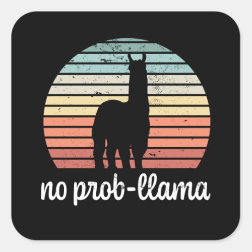 Funny Retro Llama Sunset Vintage Alpaca Square Sticker