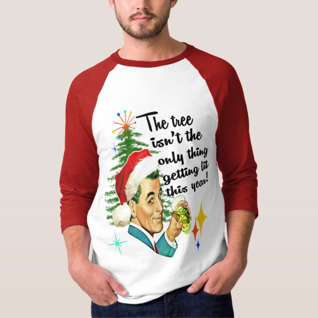 Funny Retro MCM Man Getting Lit Christmas T-Shirt (Front)