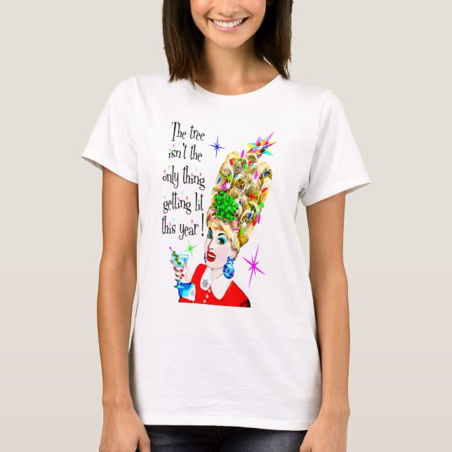 Funny Retro MCM Woman Getting Lit Christmas T-Shirt (Front)