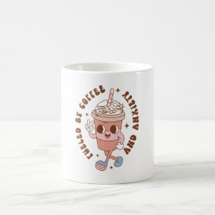 Funny Retro Mental Health Quote Fueled by Anxiety Coffee Mug