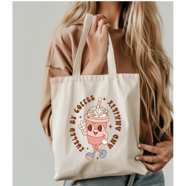 Funny Retro Mental Health Quote Fueled by Anxiety Tote Bag (Creator Uploaded)