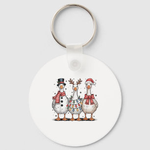 Funny Retro Merry Goosemas Christmas Silly Goose X Keychain