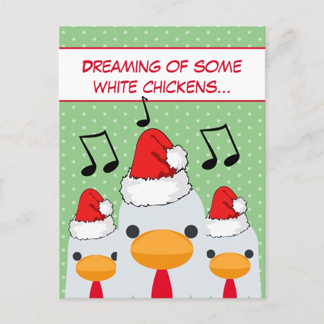 Funny Retro Misheard Song Lyrics White Chickens Holiday Postcard (Front)