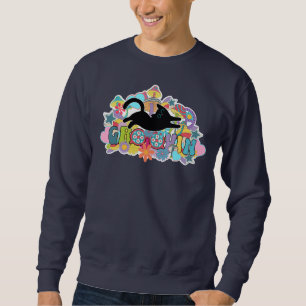 Funny Retro Mushrooms Groovin Flowers Black Cat Sweatshirt