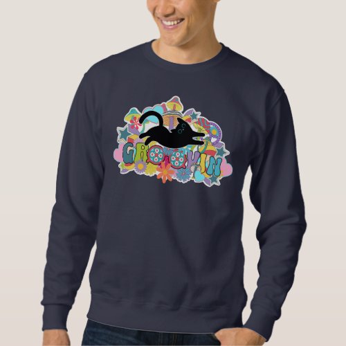 Funny Retro Mushrooms Groovin Flowers Black Cat Sweatshirt