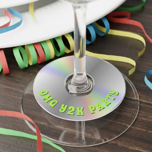 Funny Retro Music CD Disc Y2K Party Wine Glass Tag