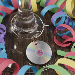Funny Retro Music CD Monogram Y2K Wine Charm