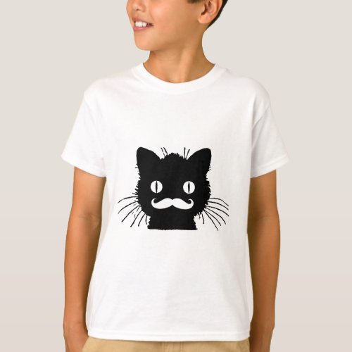 FUNNY RETRO MUSTACHE ON BLACK KITTY T_Shirt