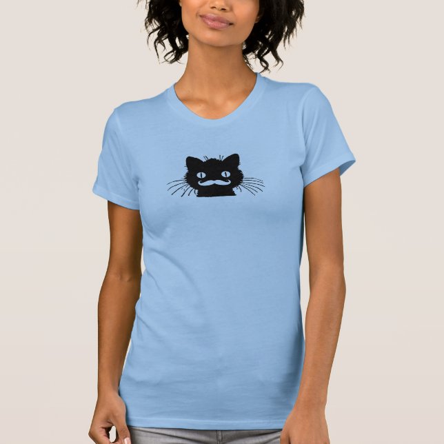 FUNNY RETRO MUSTACHE ON BLACK KITTY T-Shirt (Front)