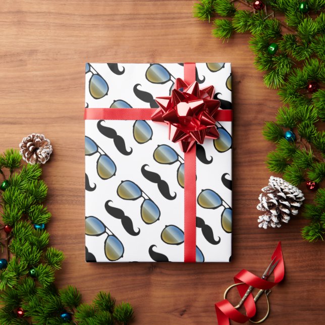 Funny Retro Mustache Sunglasses Wrapping Paper (Holiday Gift)