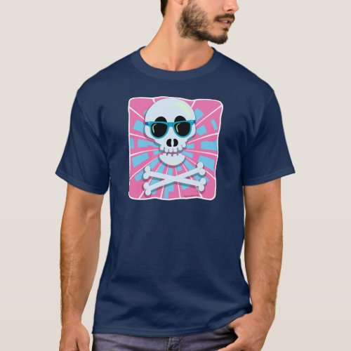 Funny Retro New Wave Skull Design T_Shirt