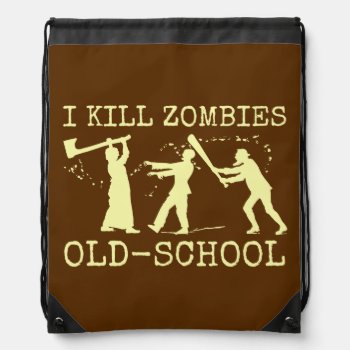Funny Retro Old School Zombie Killer Hunter Drawstring Bag by HaHaHolidays at Zazzle