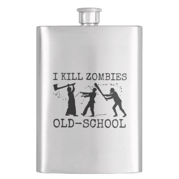 Funny Retro Old School Zombie Killer Hunter Flask by HaHaHolidays at Zazzle