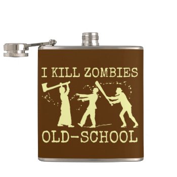 Funny Retro Old School Zombie Killer Hunter Flask by HaHaHolidays at Zazzle