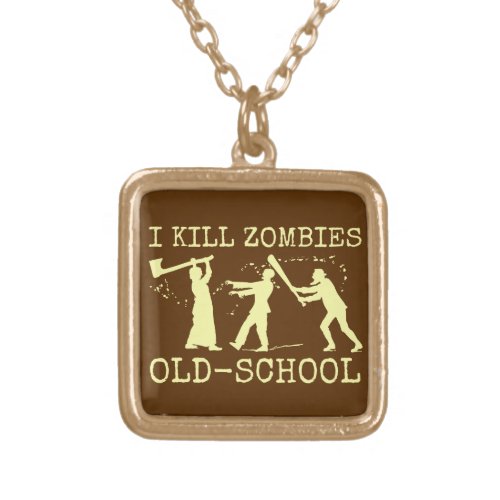 Funny Retro Old School Zombie Killer Hunter Gold Plated Necklace