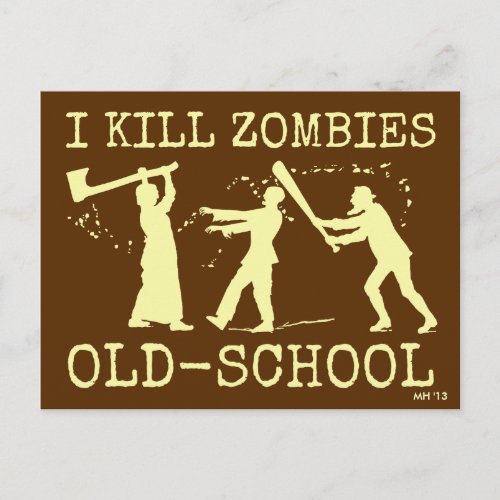 Funny Retro Old School Zombie Killer Hunter Holiday Postcard
