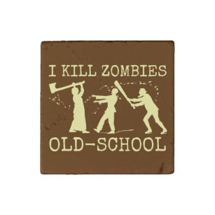 Funny Retro Old School Zombie Killer Hunter Stone Magnet