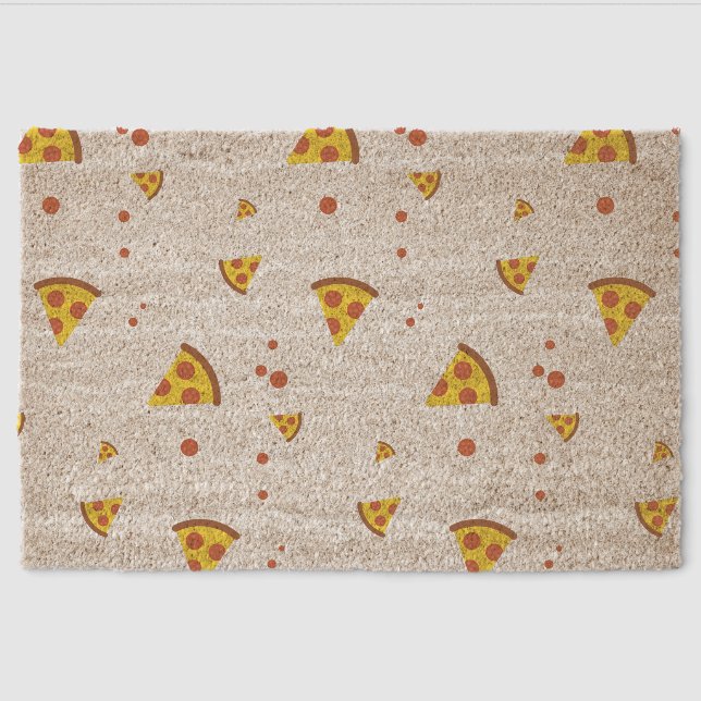Funny Retro Pepperoni Pizza Minimalist Pattern Fiber Doormat (Front)