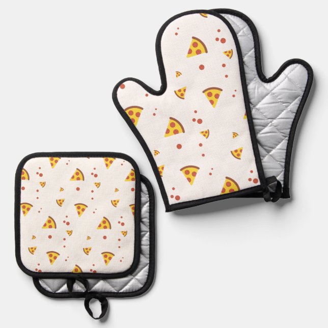 Funny Retro Pepperoni Pizza Minimalist Pattern Oven Mitt & Pot Holder Set (Front/Back)