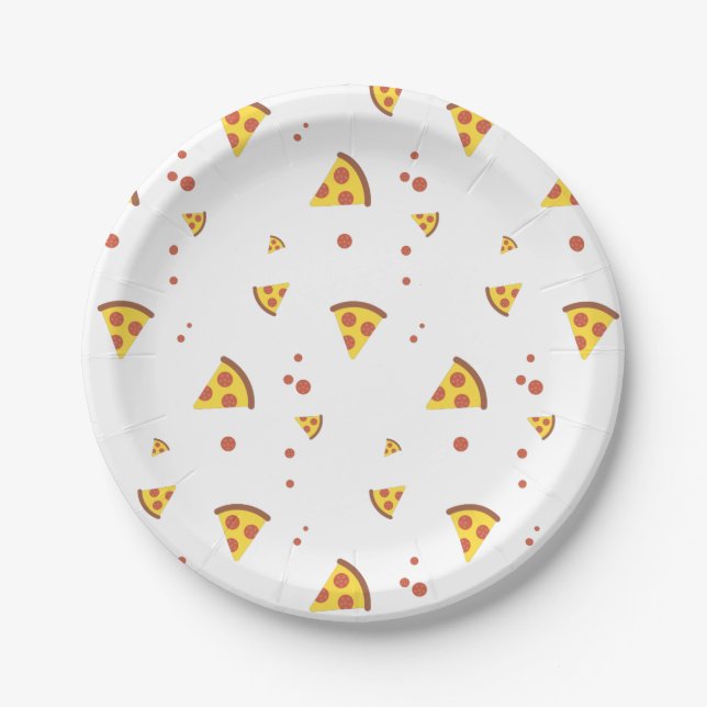 Funny Retro Pepperoni Pizza Minimalist Pattern Paper Plates (Front)