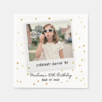 Funny Retro Photo 30th Thirty Birthday Gold Napkins