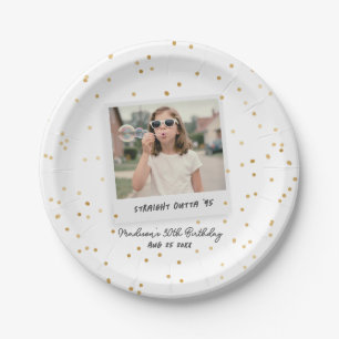Funny Retro Photo 30th Thirty Birthday Gold Paper Plates