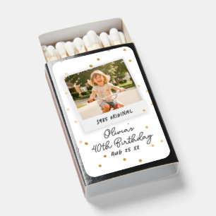Funny Retro Photo 40th Forty Birthday Gold Glitter Matchboxes