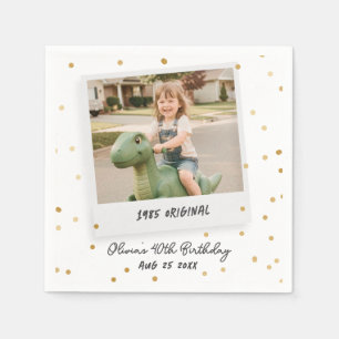 Funny Retro Photo 40th Forty Birthday Gold Napkins