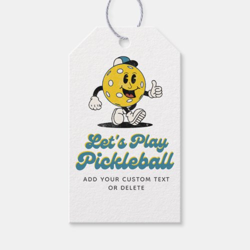 Funny Retro Pickleball Cartoon Mascot Custom Text Gift Tags
