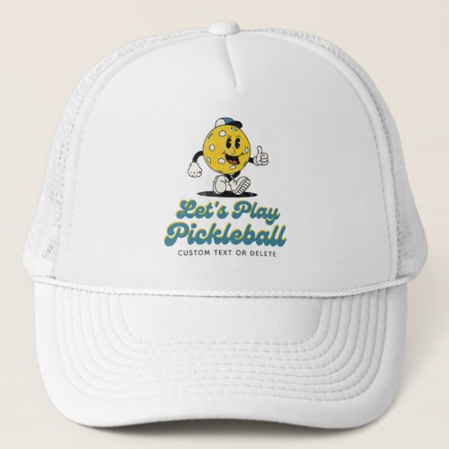 Funny Retro Pickleball Cartoon Mascot Custom Text Trucker Hat